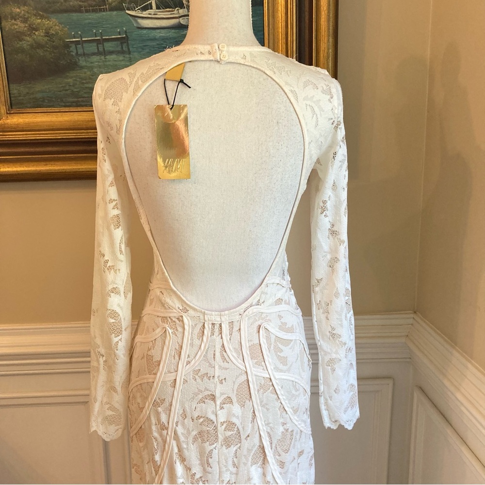 H&M Cream Lace Open Back Long Sleeve Maxi Dress NWT - Picture 11 of 15